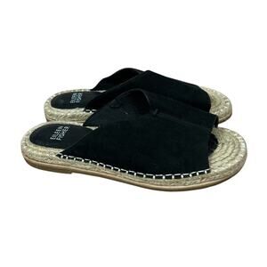 Eileen Fisher Milly Tumbled Nubuck Leather Black Espadrille Sandal Size 6.5